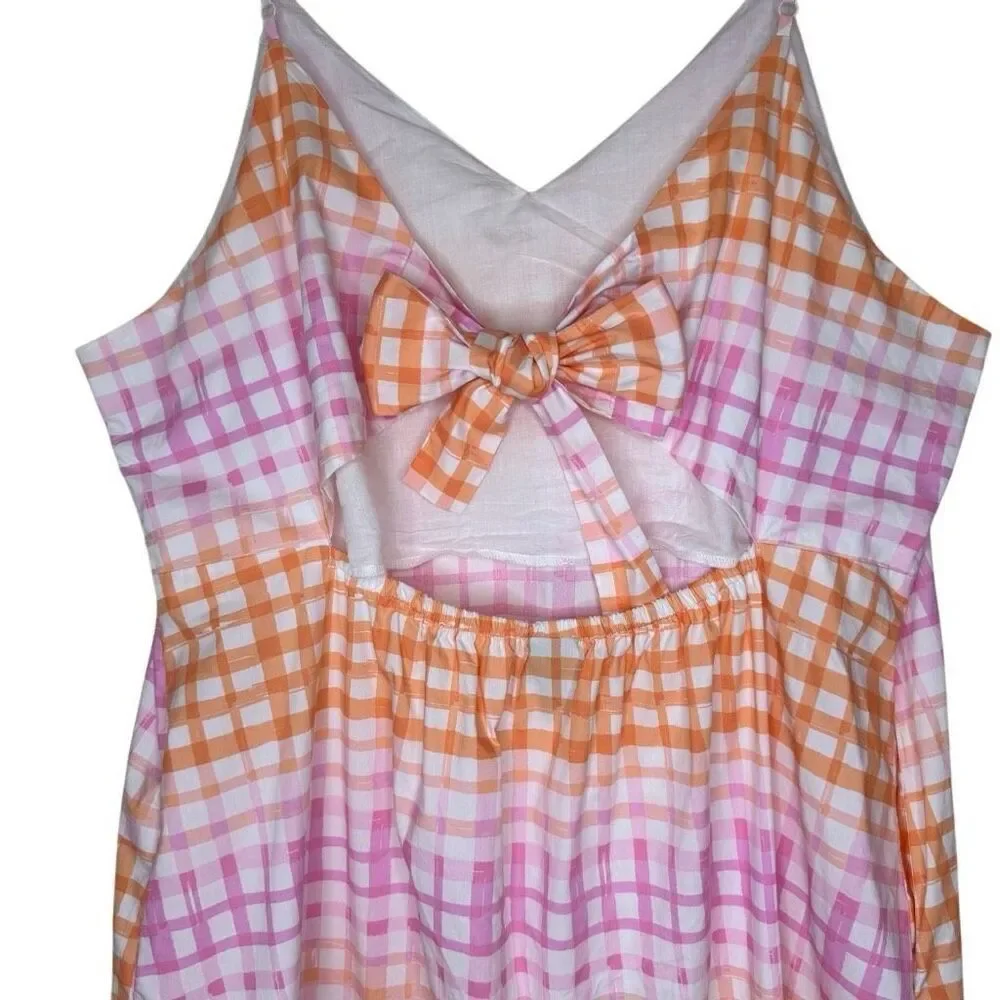 Scoop Bow Back Pastel Plaid Midi Dress Size 22 Soft Girl, Coastal